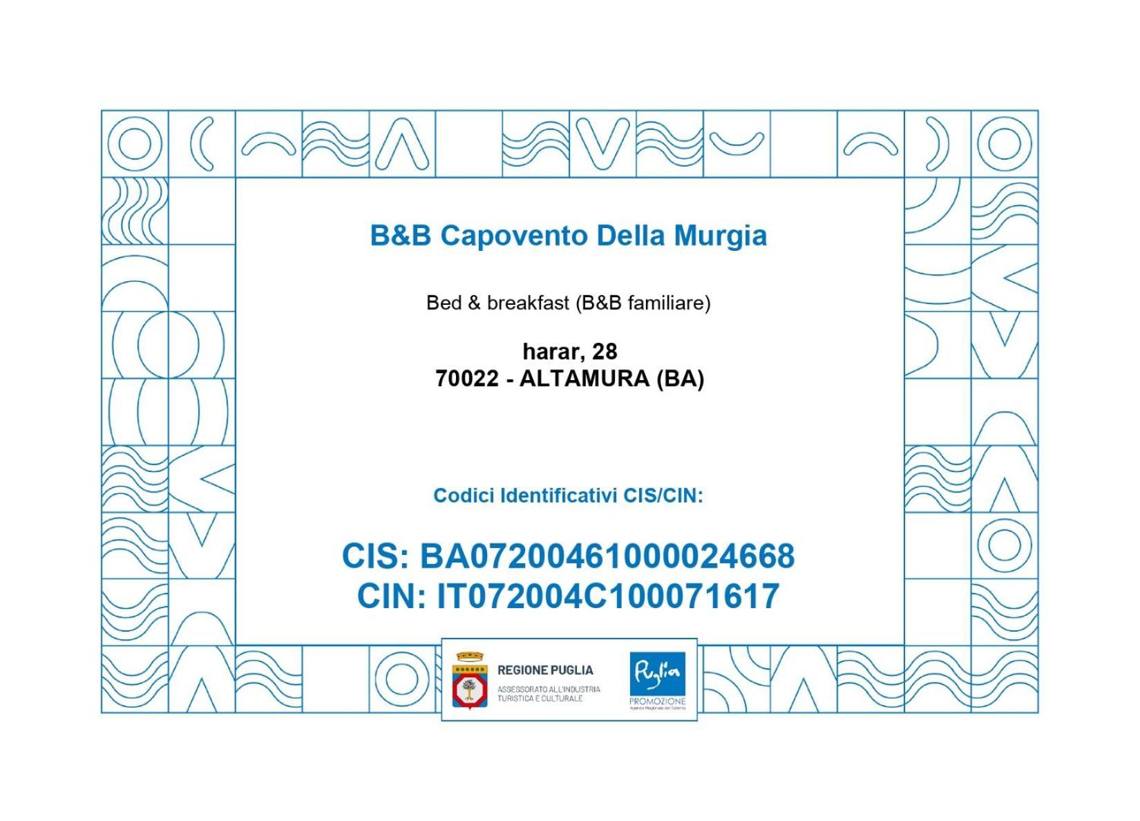 B&B Capovento Della Murgia Altamura Exterior foto